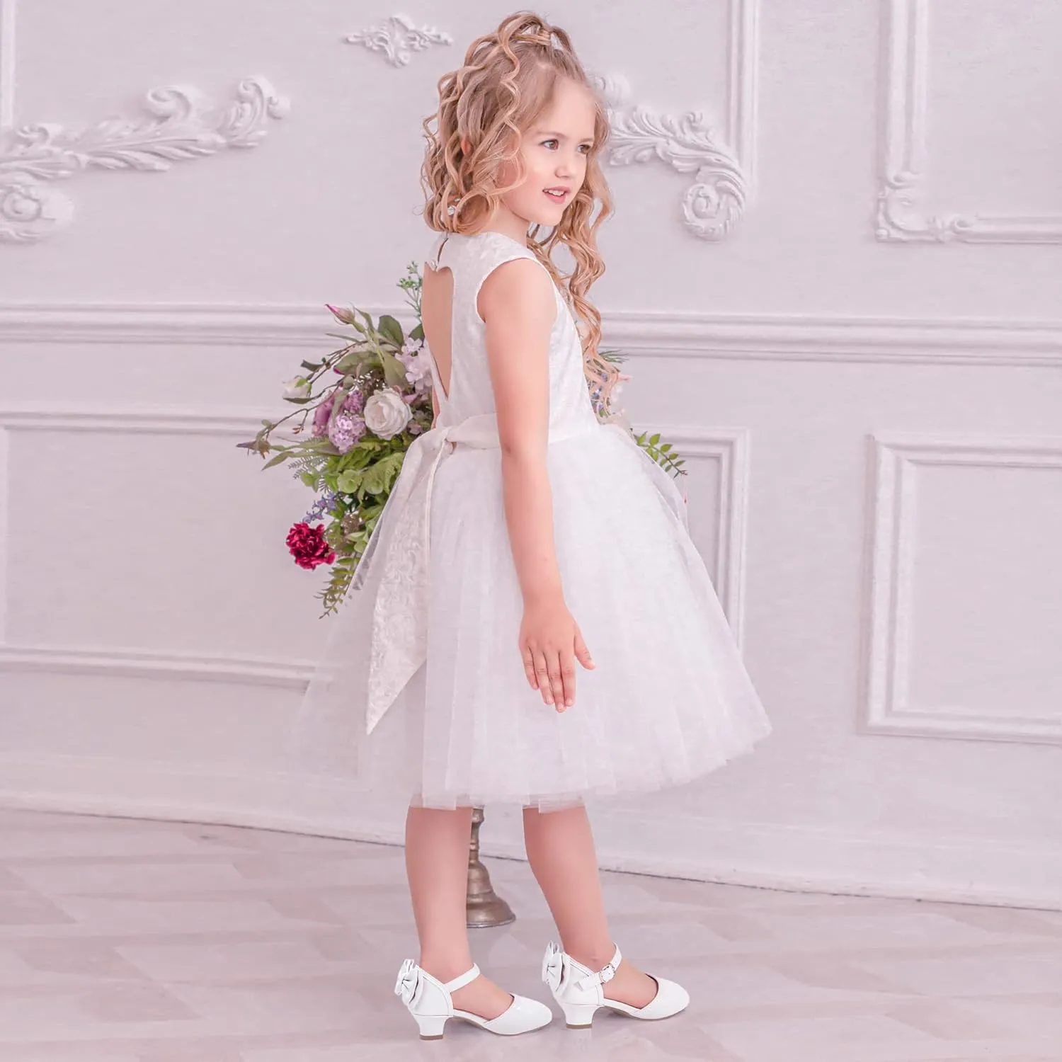 PANDANINJIA Wendy Girls Heels Dress Shoes Flower Girl Mary Jane Sandals Wedding Party Princess Shoes for Toddler Little Kid Big Kid