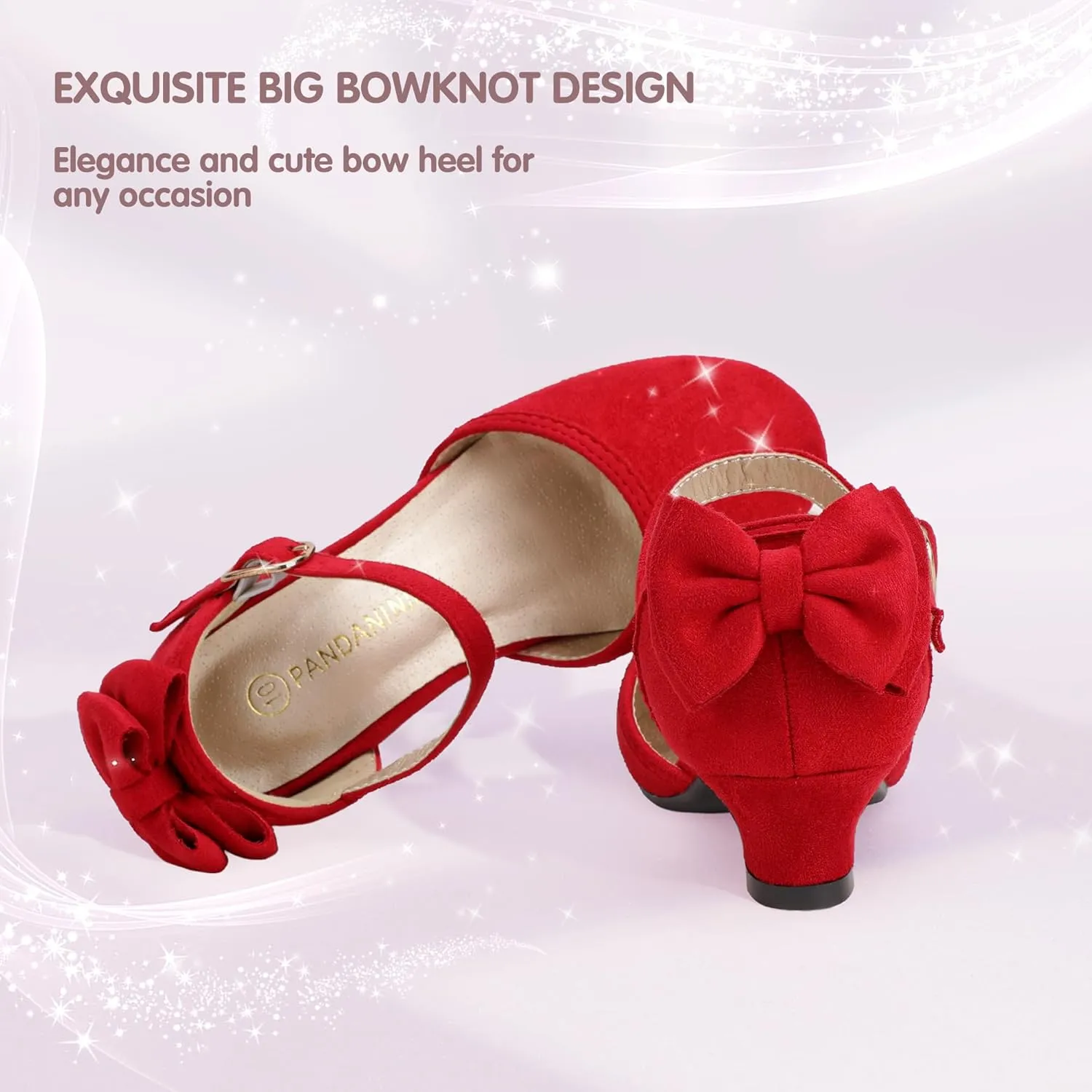 PANDANINJIA Wendy Girls Heels Dress Shoes Flower Girl Mary Jane Sandals Wedding Party Princess Shoes for Toddler Little Kid Big Kid