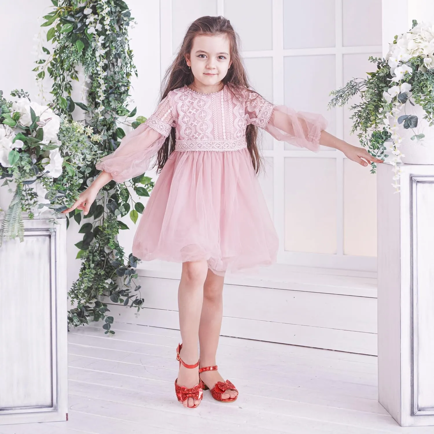 PANDANINJIA Wendy Girls Heels Dress Shoes Flower Girl Mary Jane Sandals Wedding Party Princess Shoes for Toddler Little Kid Big Kid