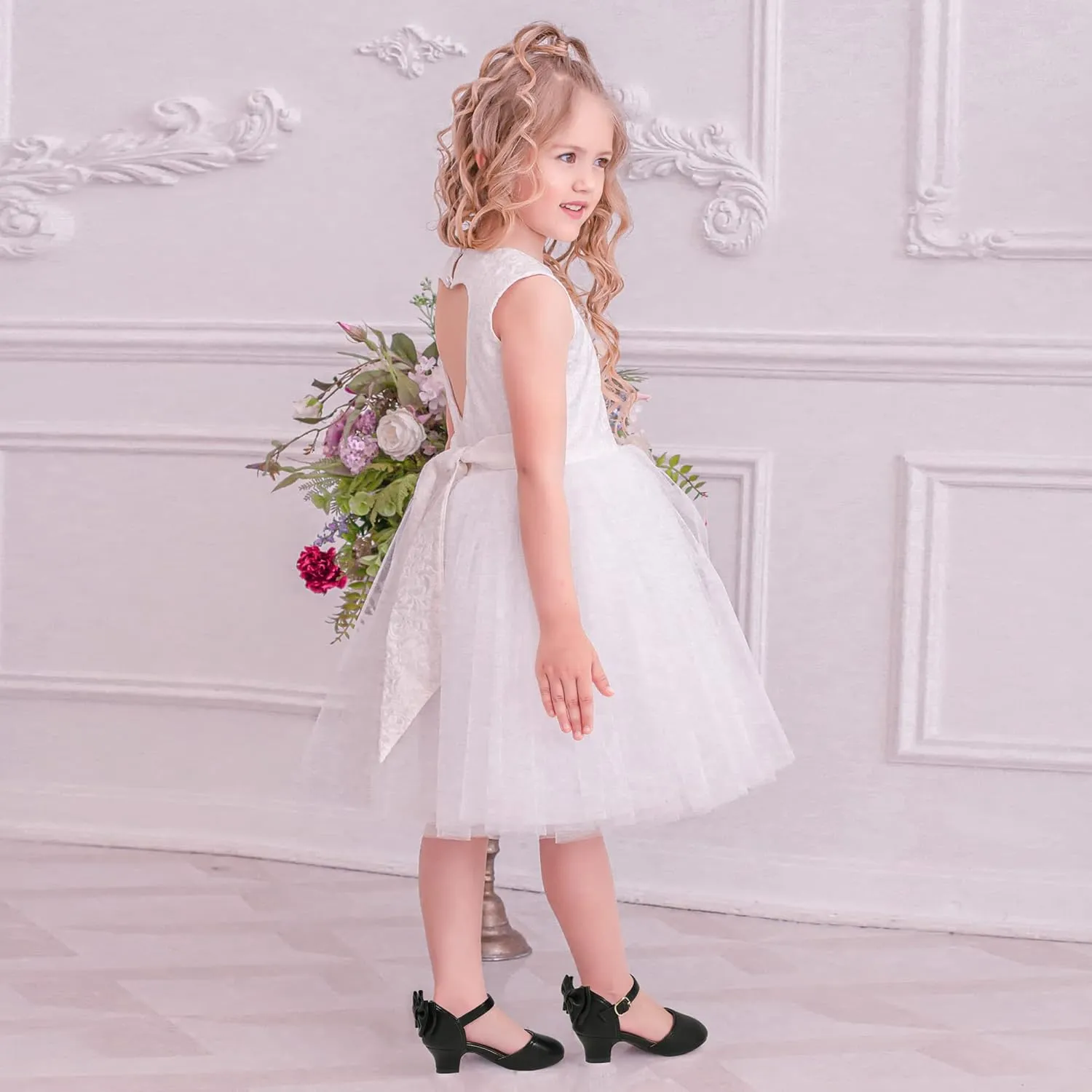 PANDANINJIA Wendy Girls Heels Dress Shoes Flower Girl Mary Jane Sandals Wedding Party Princess Shoes for Toddler Little Kid Big Kid