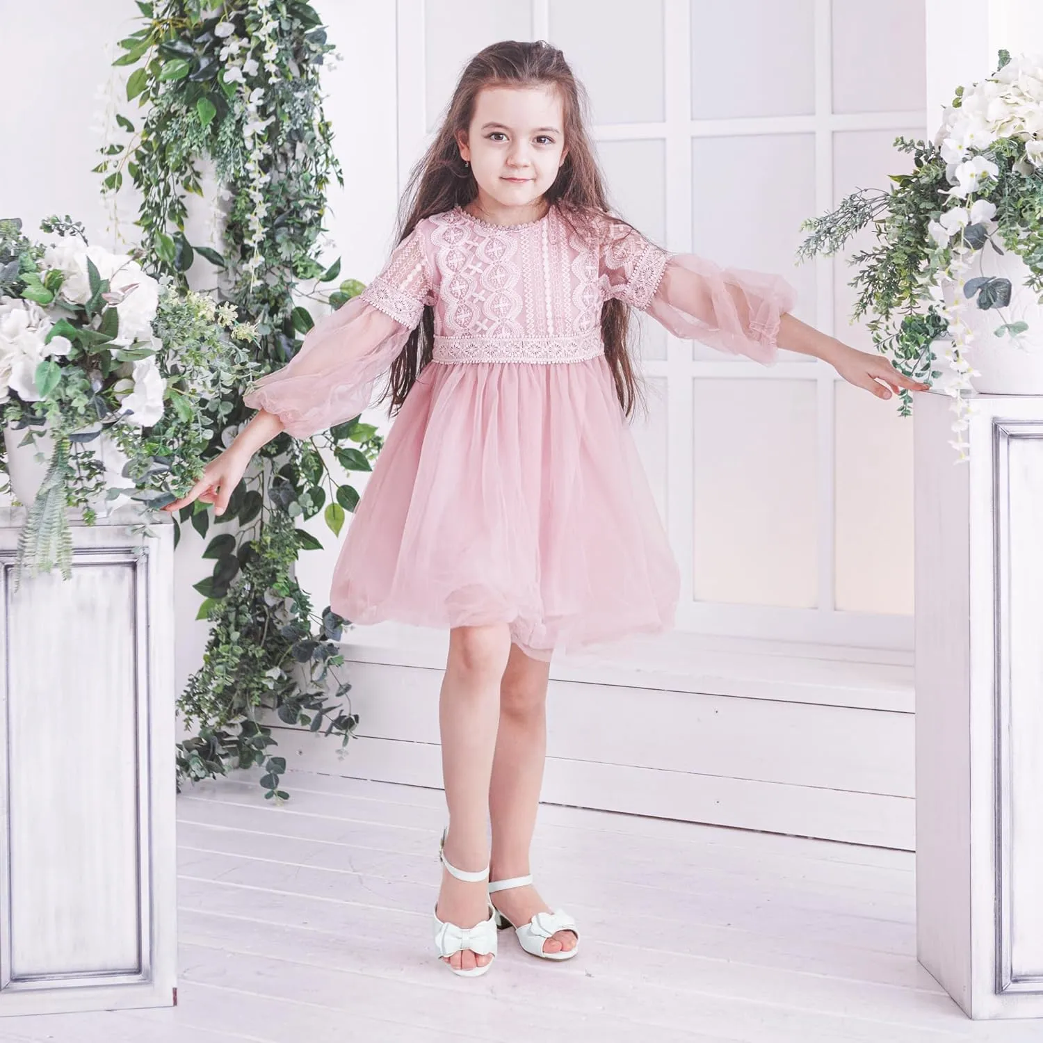 PANDANINJIA Wendy Girls Heels Dress Shoes Flower Girl Mary Jane Sandals Wedding Party Princess Shoes for Toddler Little Kid Big Kid