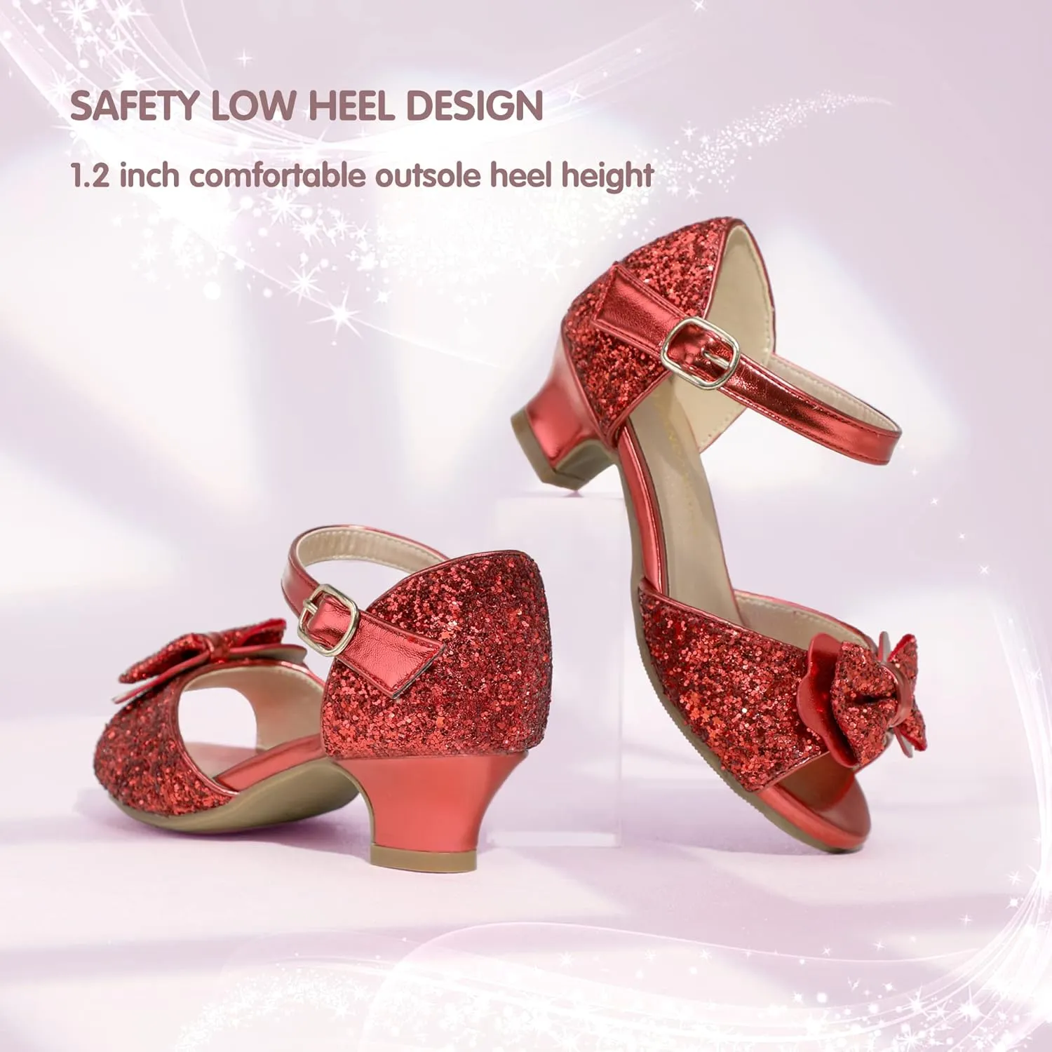 PANDANINJIA Wendy Girls Heels Dress Shoes Flower Girl Mary Jane Sandals Wedding Party Princess Shoes for Toddler Little Kid Big Kid