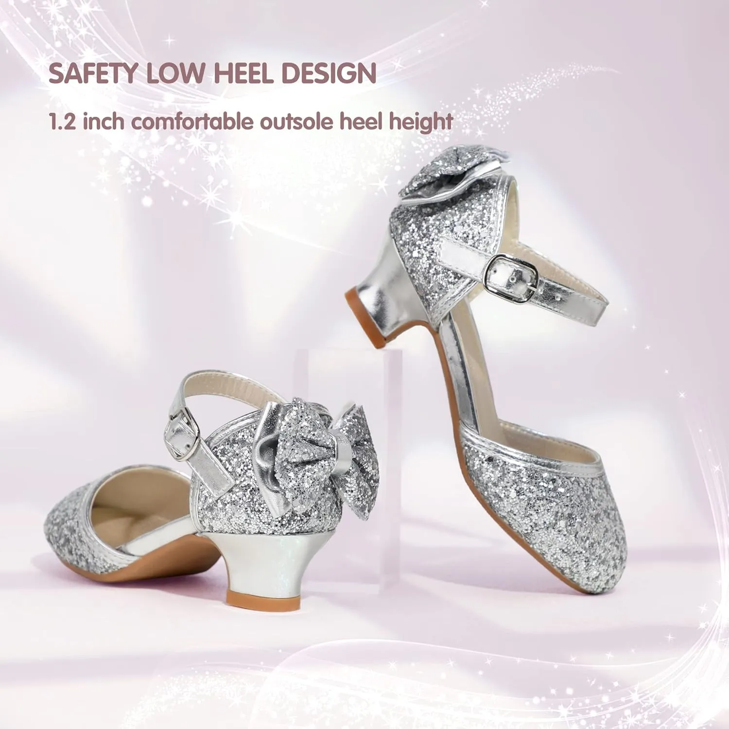 PANDANINJIA Wendy Girls Heels Dress Shoes Flower Girl Mary Jane Sandals Wedding Party Princess Shoes for Toddler Little Kid Big Kid