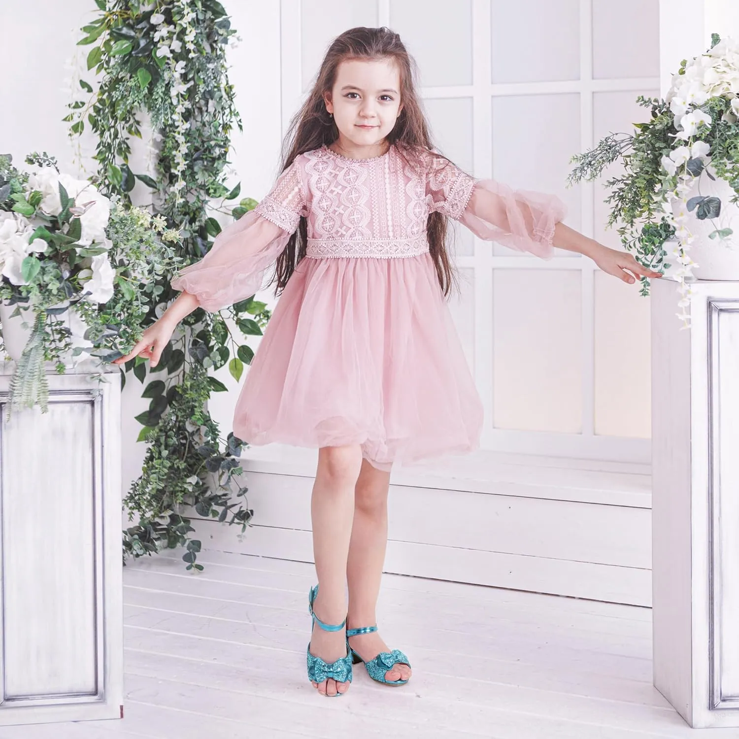 PANDANINJIA Wendy Girls Heels Dress Shoes Flower Girl Mary Jane Sandals Wedding Party Princess Shoes for Toddler Little Kid Big Kid