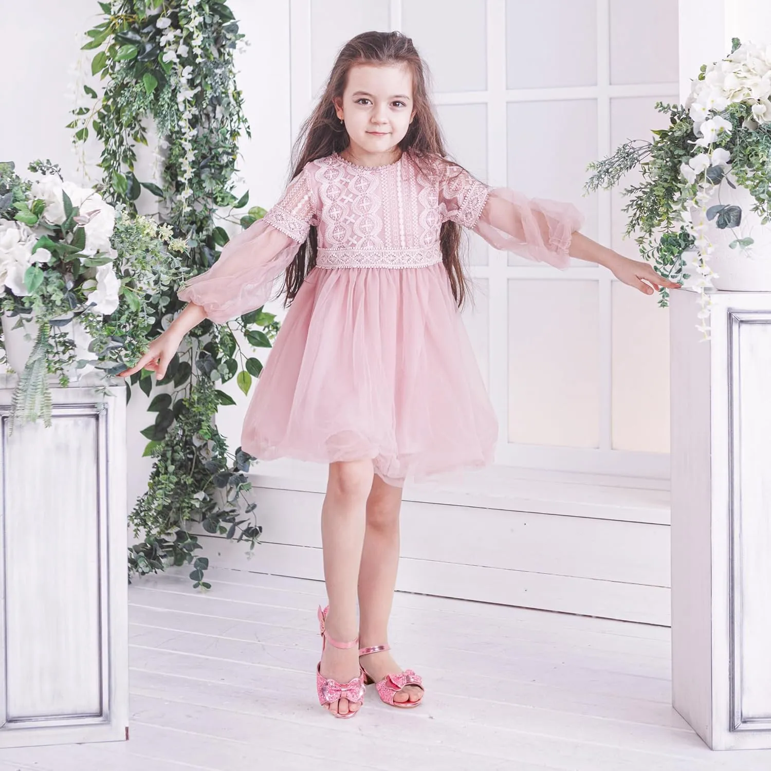 PANDANINJIA Wendy Girls Heels Dress Shoes Flower Girl Mary Jane Sandals Wedding Party Princess Shoes for Toddler Little Kid Big Kid