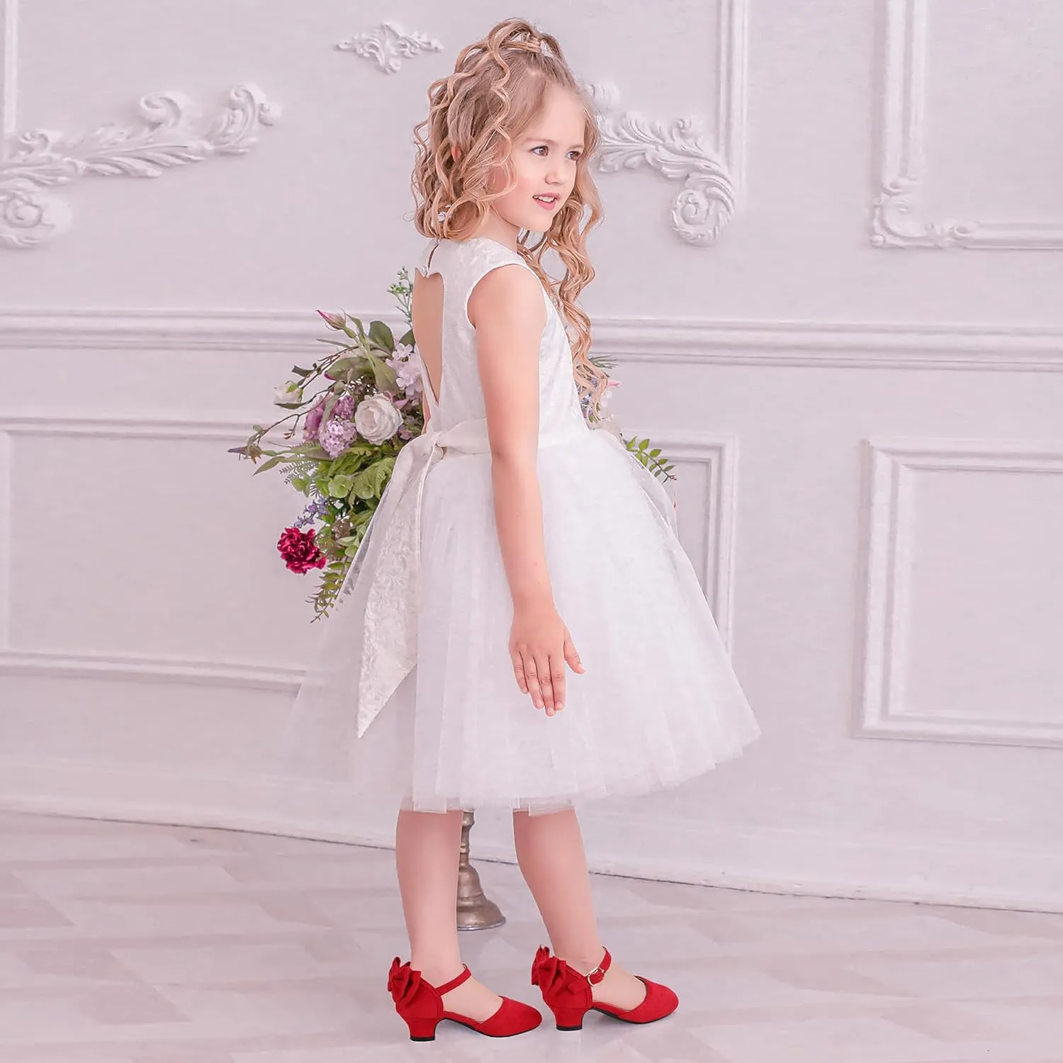 PANDANINJIA Wendy Girls Heels Dress Shoes Flower Girl Mary Jane Sandals Wedding Party Princess Shoes for Toddler Little Kid Big Kid