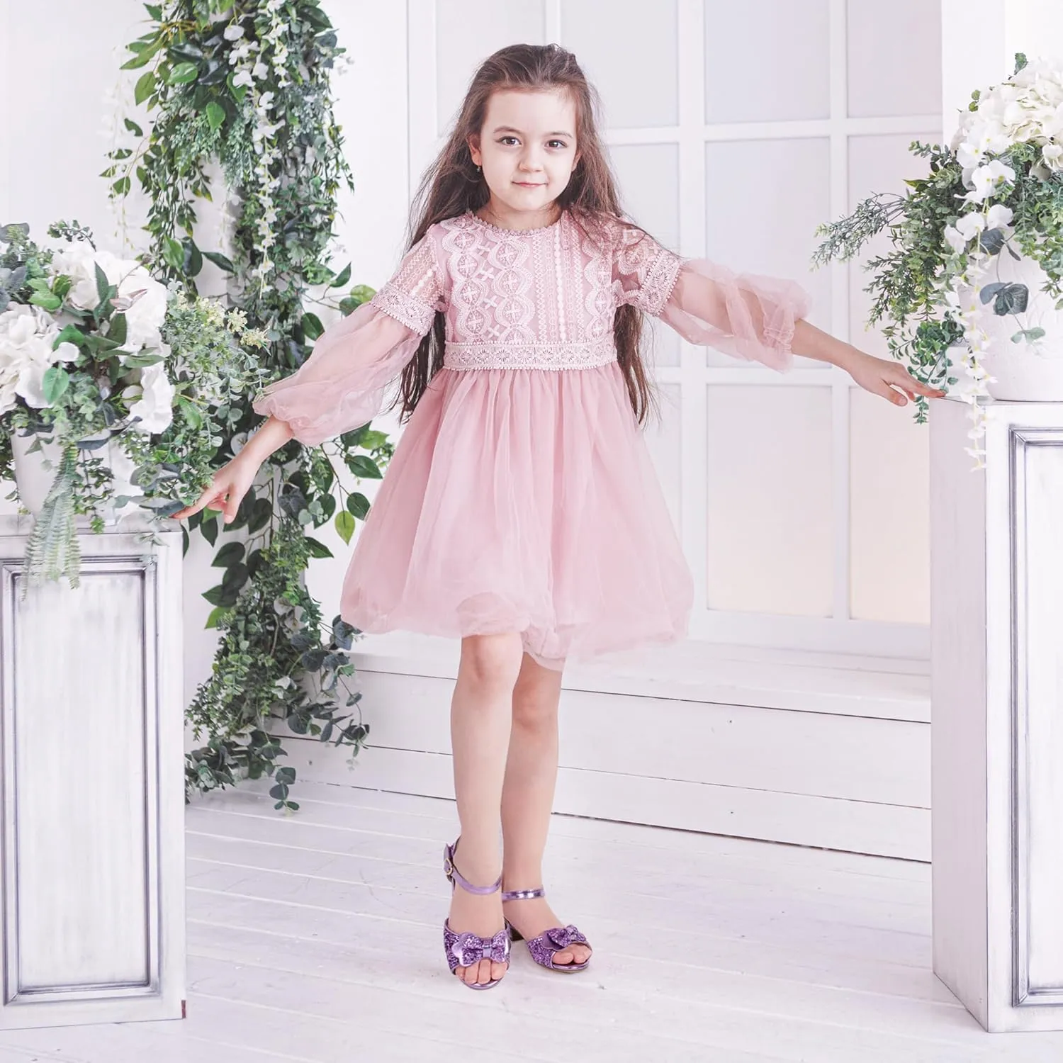 PANDANINJIA Wendy Girls Heels Dress Shoes Flower Girl Mary Jane Sandals Wedding Party Princess Shoes for Toddler Little Kid Big Kid