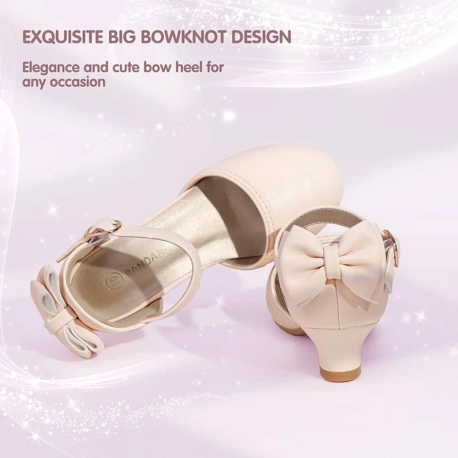 PANDANINJIA Wendy Girls Heels Dress Shoes Flower Girl Mary Jane Sandals Wedding Party Princess Shoes for Toddler Little Kid Big Kid