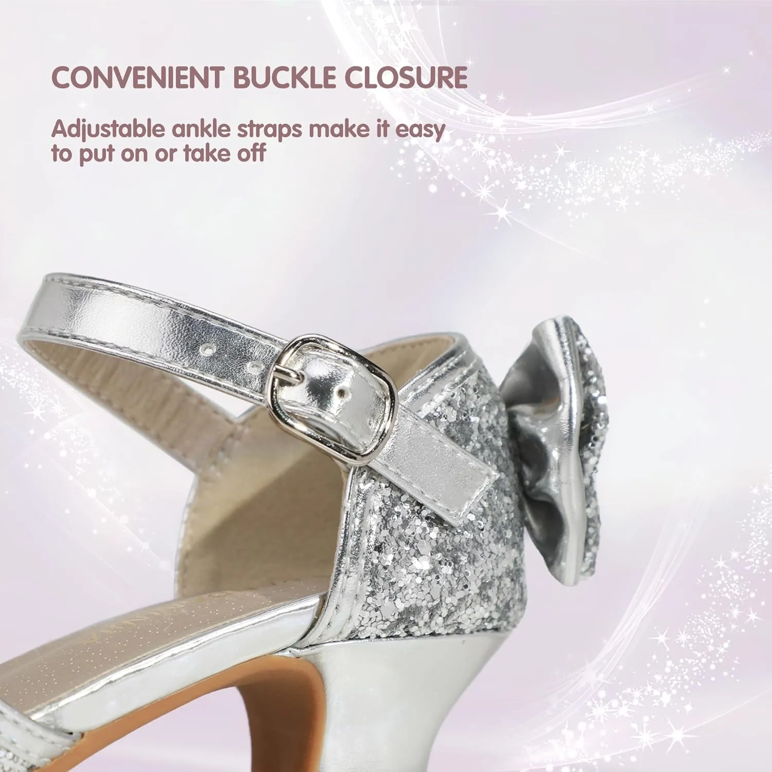PANDANINJIA Wendy Girls Heels Dress Shoes Flower Girl Mary Jane Sandals Wedding Party Princess Shoes for Toddler Little Kid Big Kid