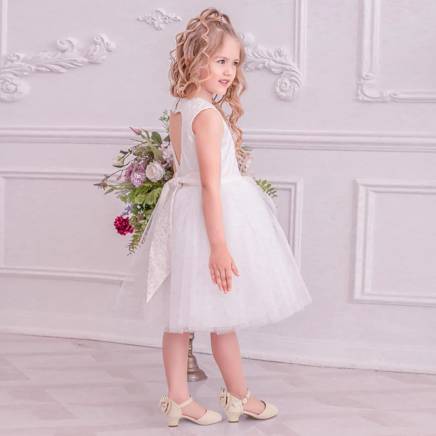 PANDANINJIA Wendy Girls Heels Dress Shoes Flower Girl Mary Jane Sandals Wedding Party Princess Shoes for Toddler Little Kid Big Kid