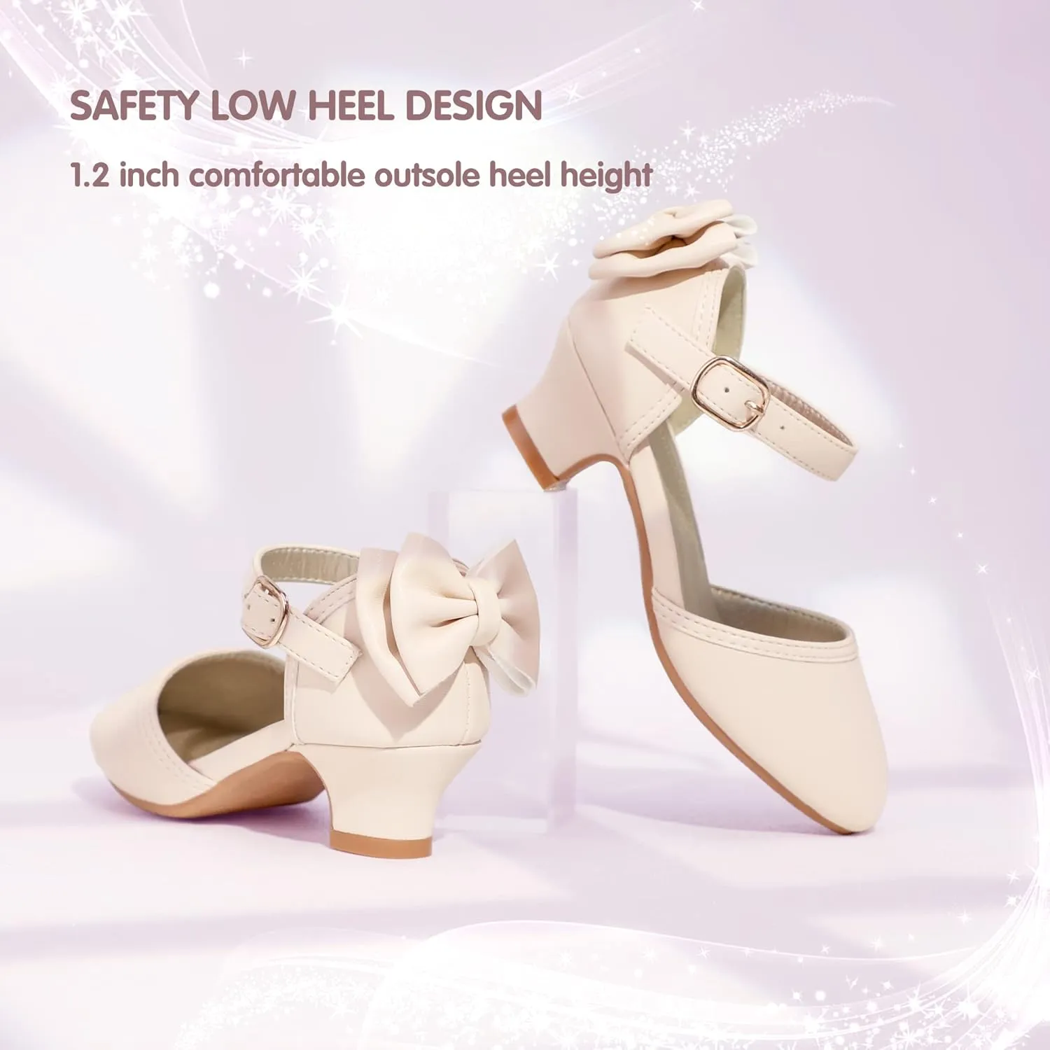 PANDANINJIA Wendy Girls Heels Dress Shoes Flower Girl Mary Jane Sandals Wedding Party Princess Shoes for Toddler Little Kid Big Kid