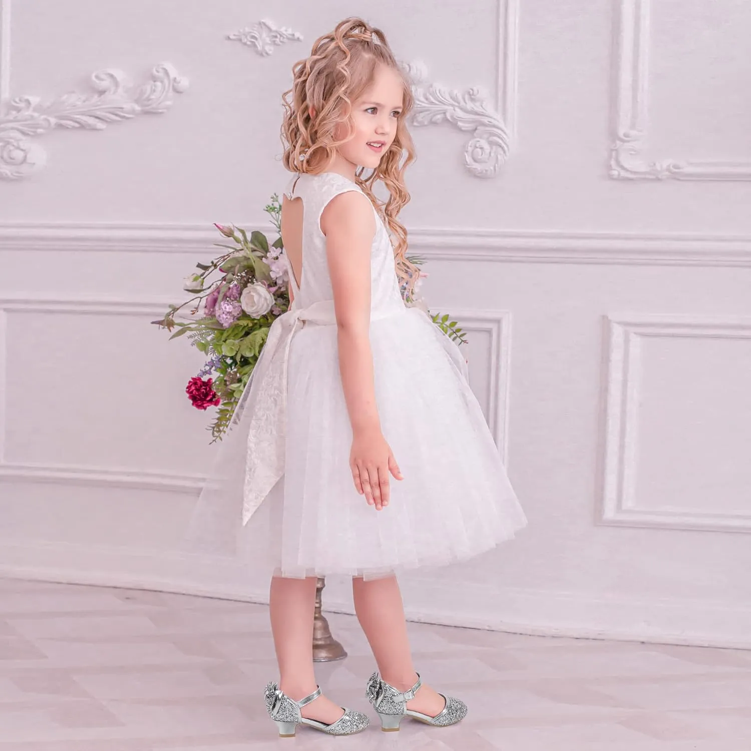 PANDANINJIA Wendy Girls Heels Dress Shoes Flower Girl Mary Jane Sandals Wedding Party Princess Shoes for Toddler Little Kid Big Kid