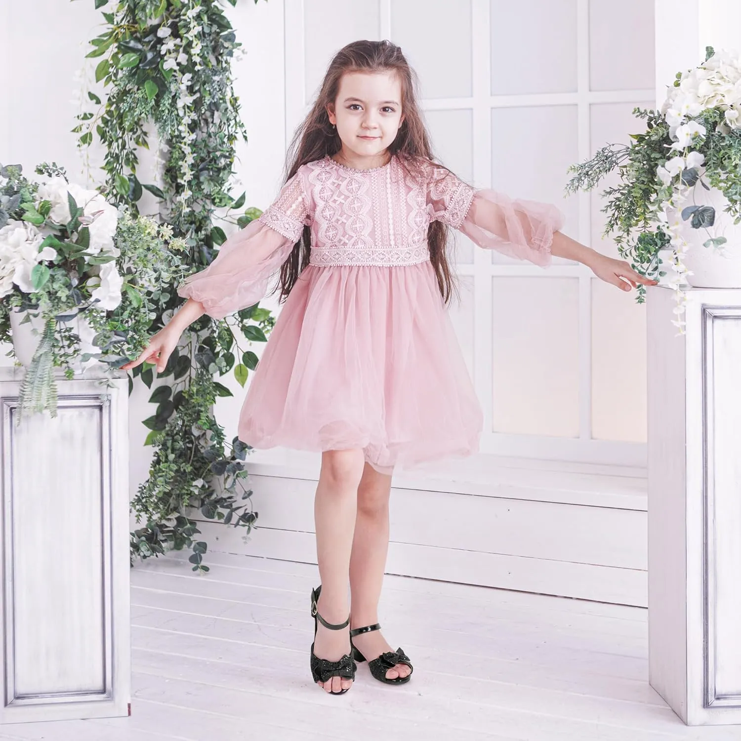 PANDANINJIA Wendy Girls Heels Dress Shoes Flower Girl Mary Jane Sandals Wedding Party Princess Shoes for Toddler Little Kid Big Kid
