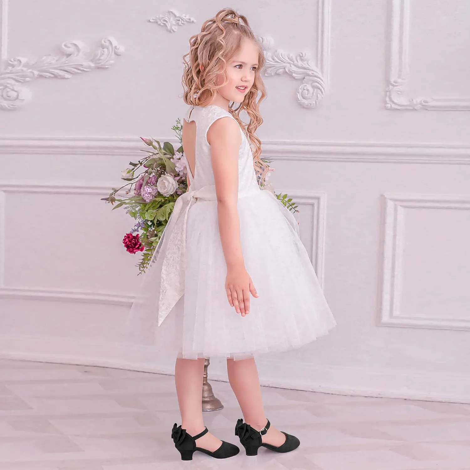 PANDANINJIA Wendy Girls Heels Dress Shoes Flower Girl Mary Jane Sandals Wedding Party Princess Shoes for Toddler Little Kid Big Kid