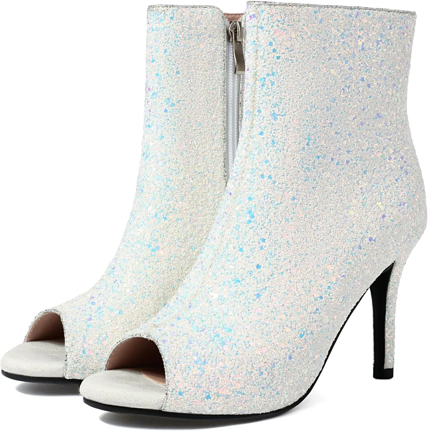 Parisuit Womens Peep Toe Stiletto Booties Sparkly Sequin Glitter Ankle Boots Wedding Heeled Shoes