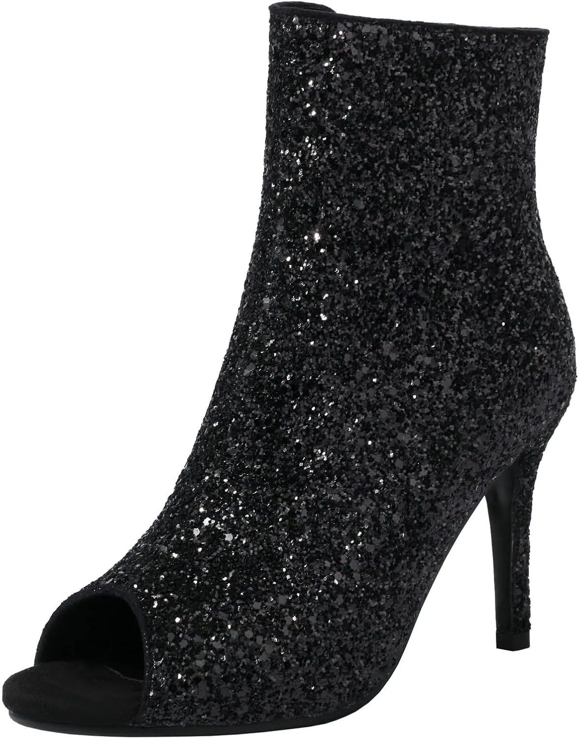 Parisuit Womens Peep Toe Stiletto Booties Sparkly Sequin Glitter Ankle Boots Wedding Heeled Shoes