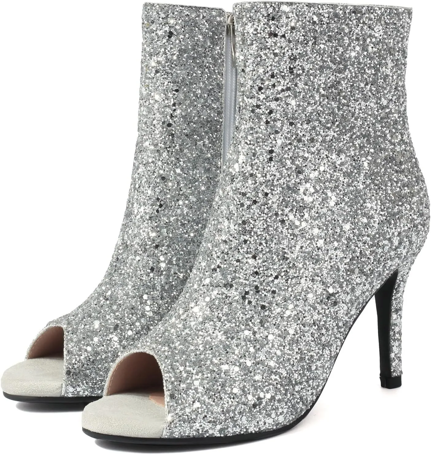 Parisuit Womens Peep Toe Stiletto Booties Sparkly Sequin Glitter Ankle Boots Wedding Heeled Shoes