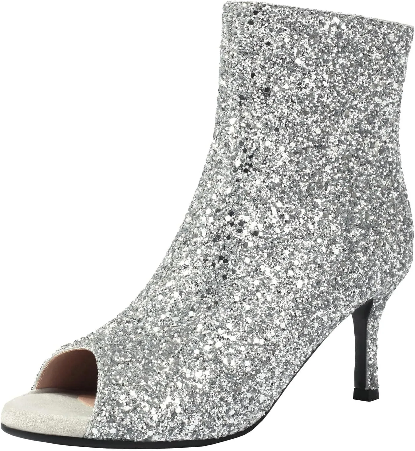 Parisuit Womens Peep Toe Stiletto Booties Sparkly Sequin Glitter Ankle Boots Wedding Heeled Shoes