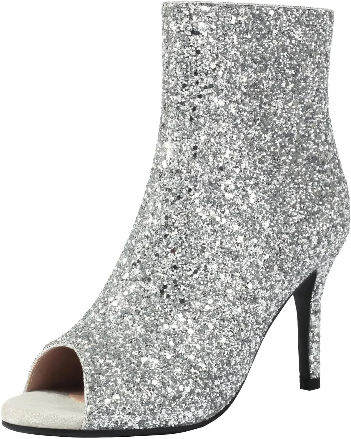 Parisuit Womens Peep Toe Stiletto Booties Sparkly Sequin Glitter Ankle Boots Wedding Heeled Shoes