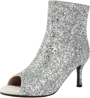 Parisuit Womens Peep Toe Stiletto Booties Sparkly Sequin Glitter Ankle Boots Wedding Heeled Shoes