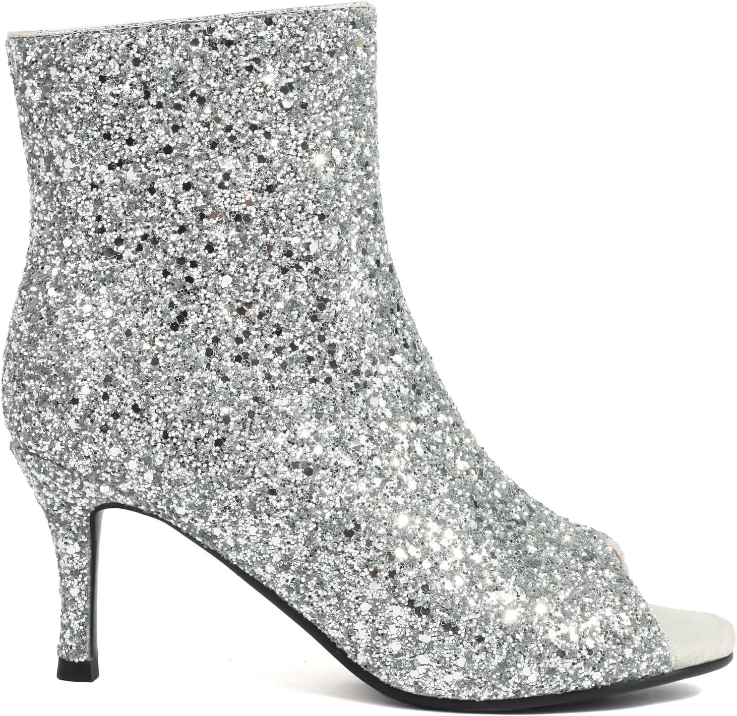 Parisuit Womens Peep Toe Stiletto Booties Sparkly Sequin Glitter Ankle Boots Wedding Heeled Shoes
