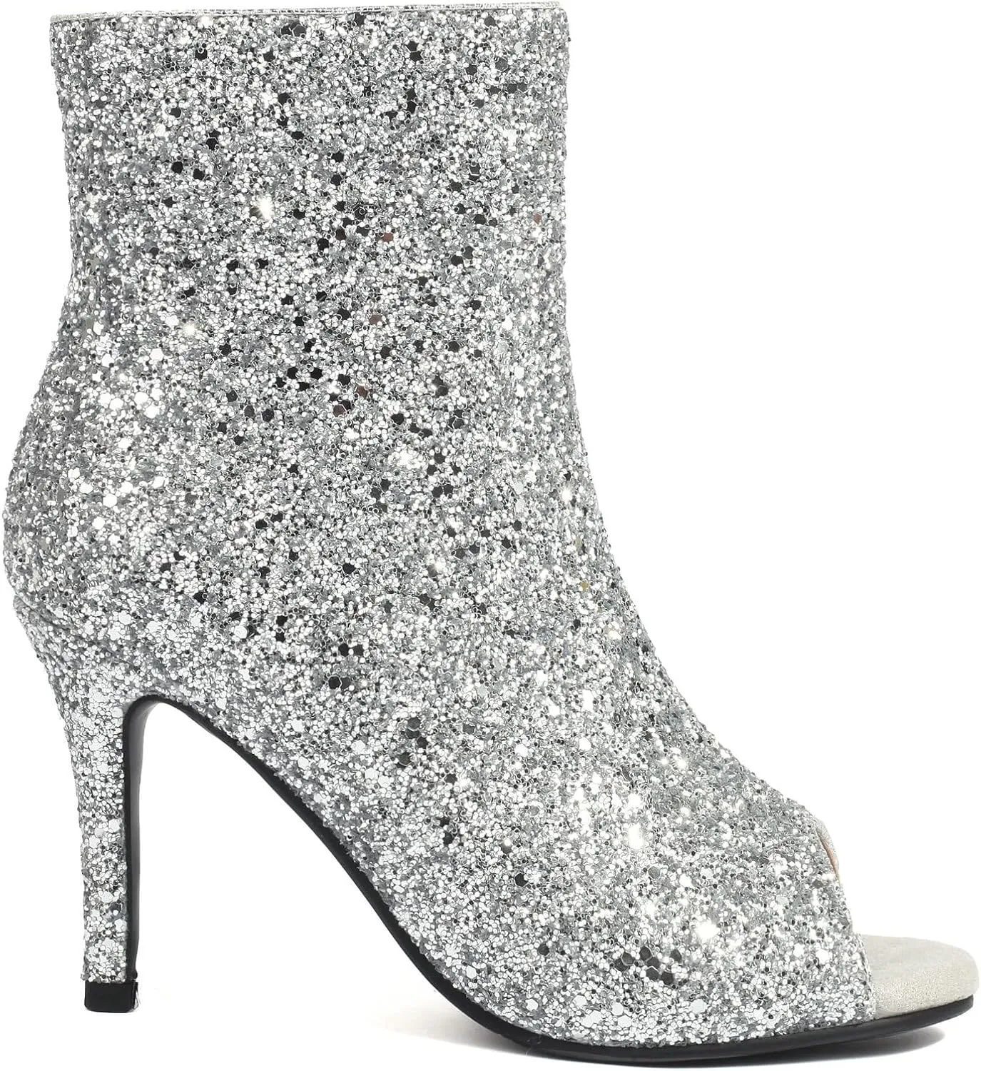 Parisuit Womens Peep Toe Stiletto Booties Sparkly Sequin Glitter Ankle Boots Wedding Heeled Shoes