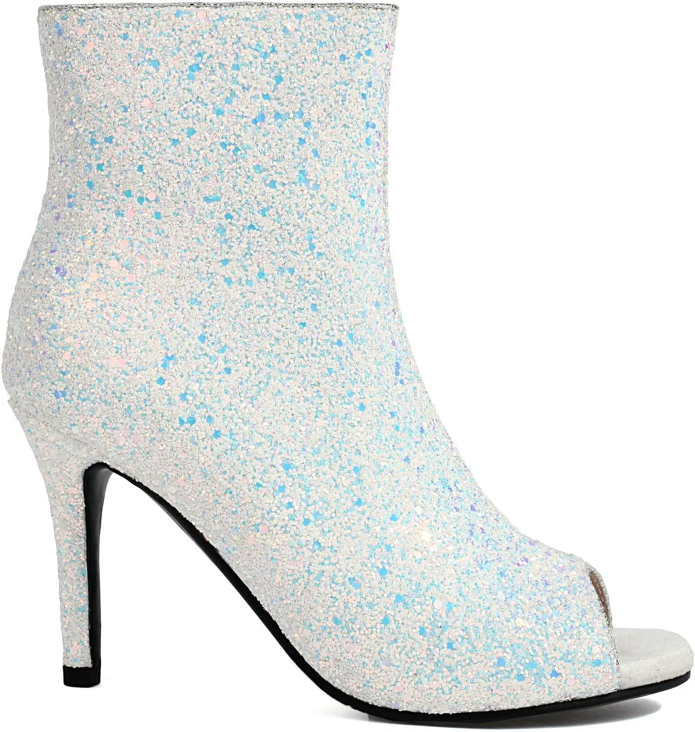 Parisuit Womens Peep Toe Stiletto Booties Sparkly Sequin Glitter Ankle Boots Wedding Heeled Shoes