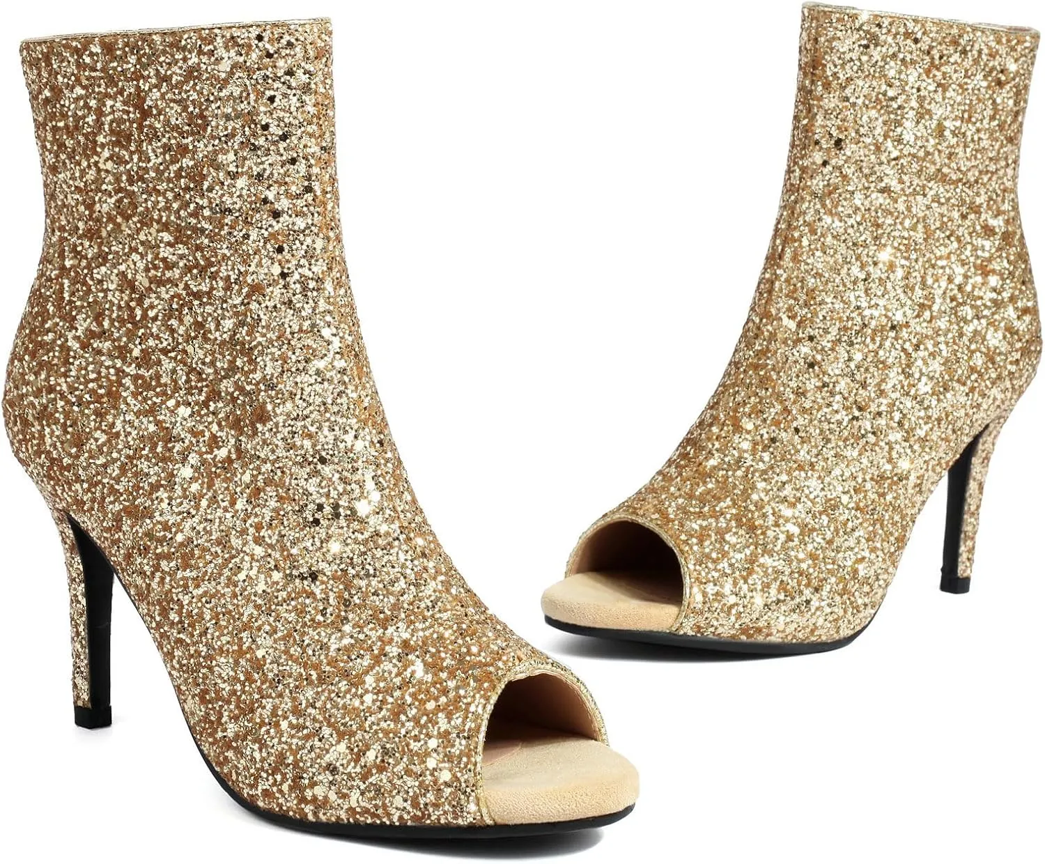 Parisuit Womens Peep Toe Stiletto Booties Sparkly Sequin Glitter Ankle Boots Wedding Heeled Shoes
