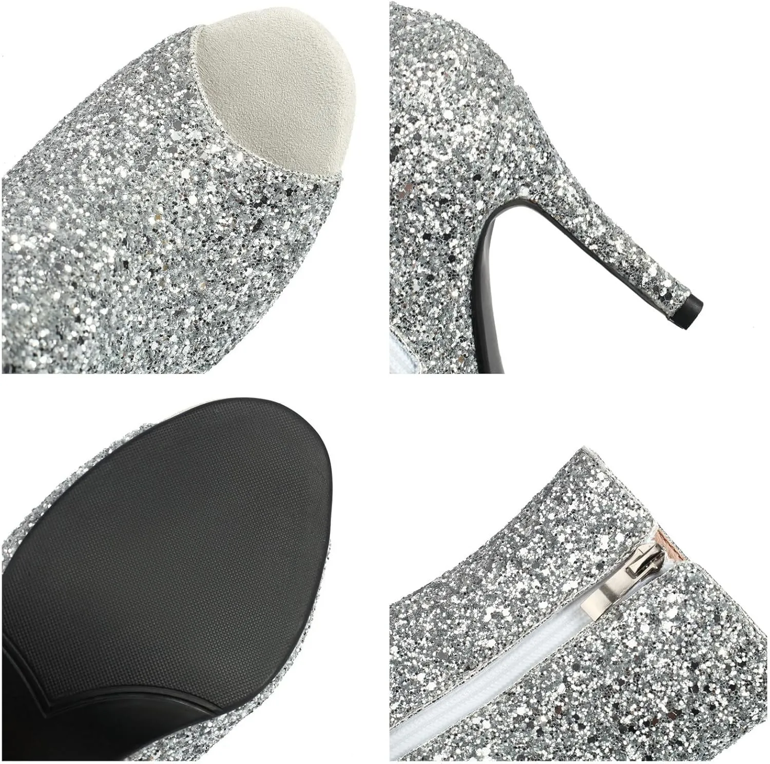 Parisuit Womens Peep Toe Stiletto Booties Sparkly Sequin Glitter Ankle Boots Wedding Heeled Shoes