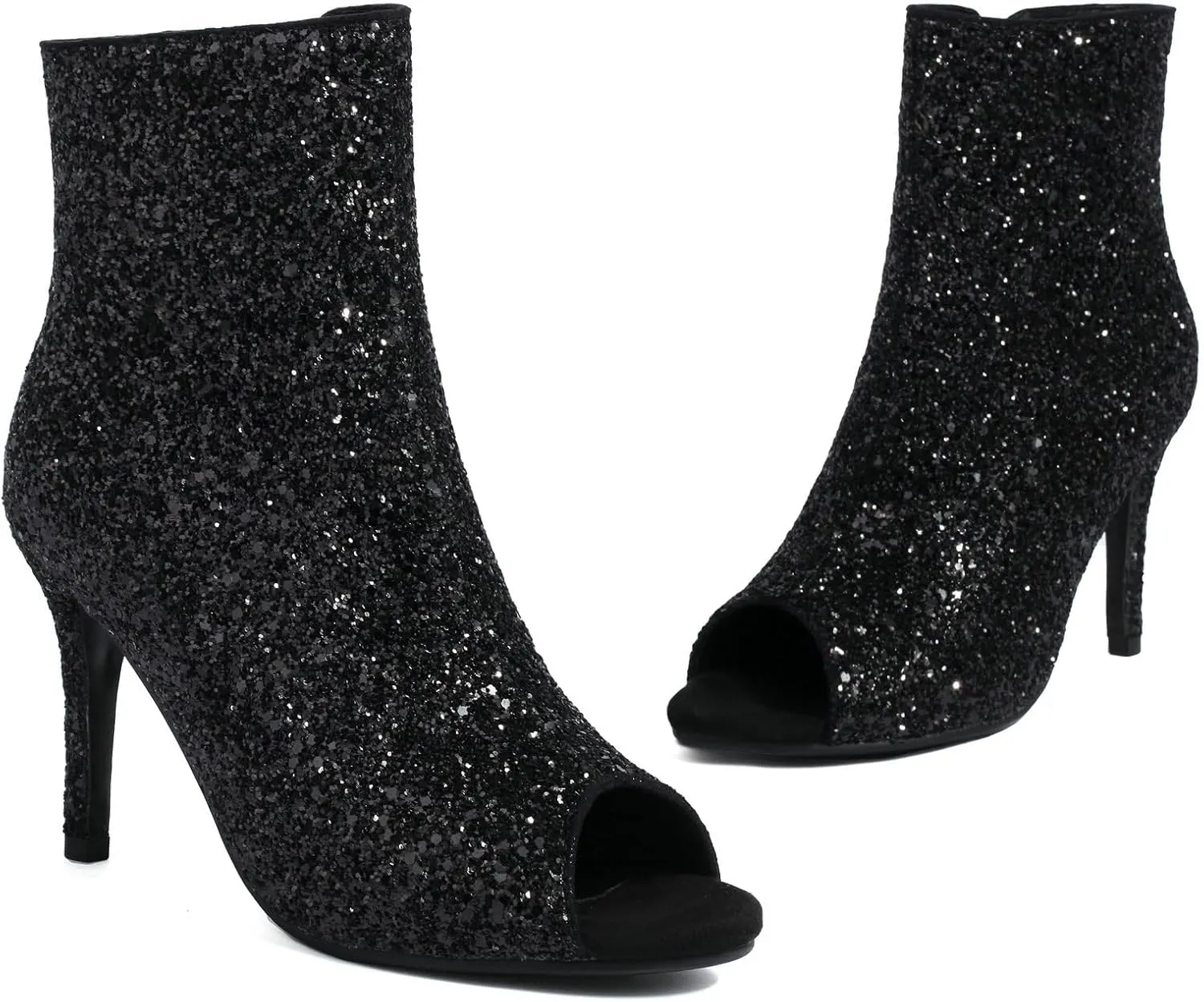 Parisuit Womens Peep Toe Stiletto Booties Sparkly Sequin Glitter Ankle Boots Wedding Heeled Shoes