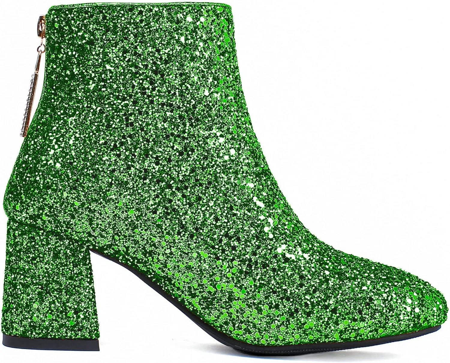 Parisuit Womens Sparkly Sequin Glitter Ankle Boots Round Square Toe Chunky Heeled Back Zip Booties