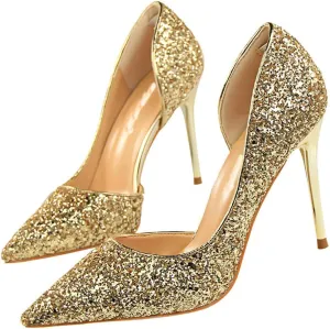 Parisuit Womens Stiletto High Heels Glitter Pumps Closed Pointed Toe Bridal Wedding Party Dress Sequin Sexy Shoes
