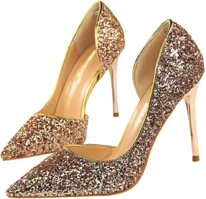 Parisuit Womens Stiletto High Heels Glitter Pumps Closed Pointed Toe Bridal Wedding Party Dress Sequin Sexy Shoes