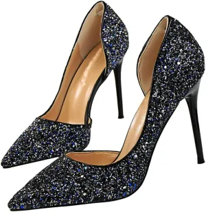 Parisuit Womens Stiletto High Heels Glitter Pumps Closed Pointed Toe Bridal Wedding Party Dress Sequin Sexy Shoes