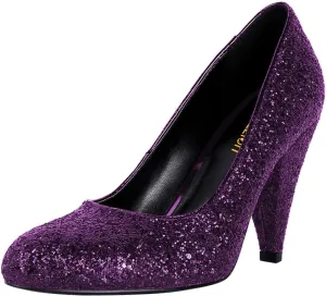 Pazzion Women's Glitter Sequins Closed Round Toe Pumps Chunky High Heels Slip On Ladies Shoes for Wedding Bridal Party Size 4-16 US