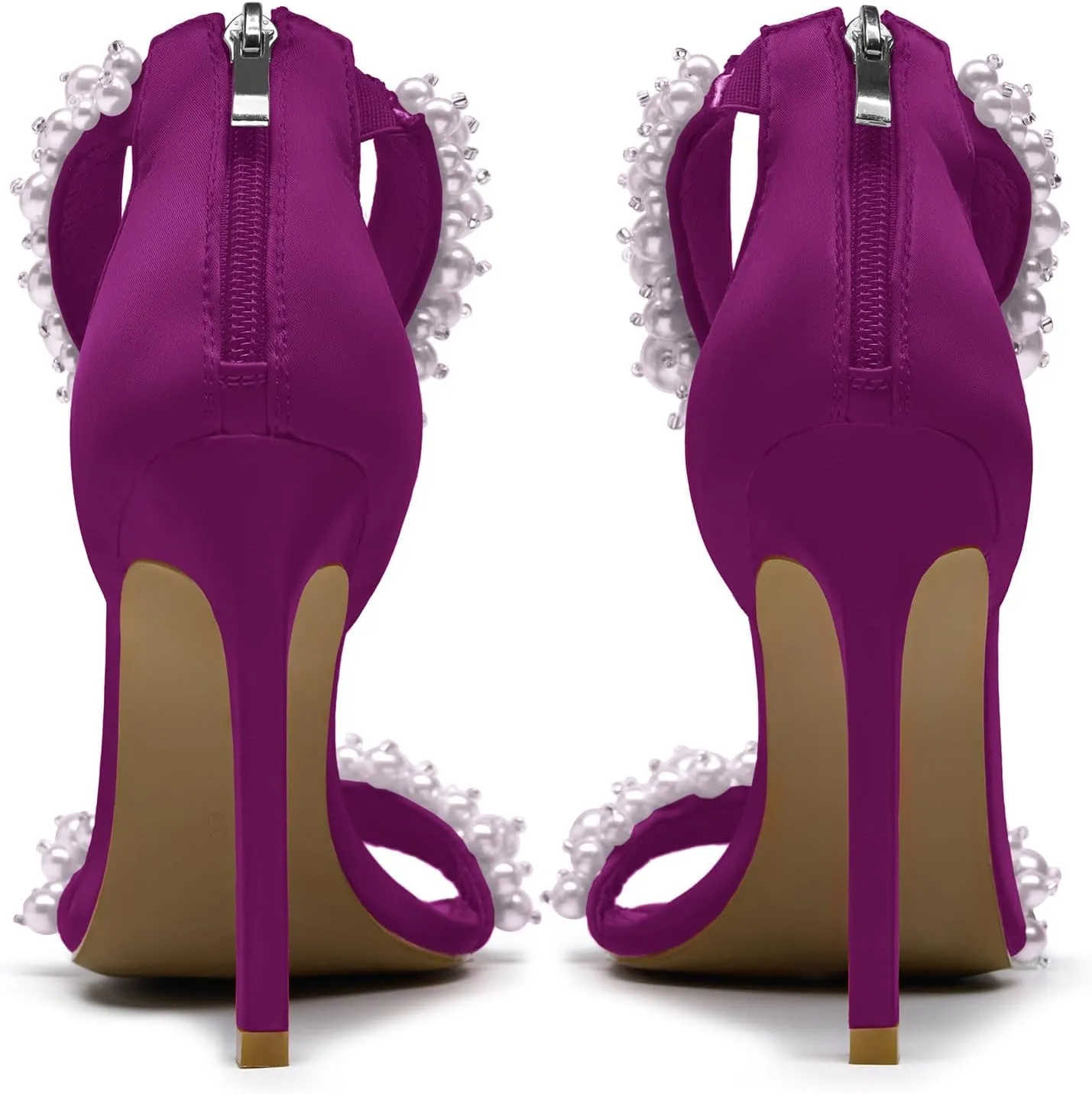 Pearl Stiletto Heels for women Satin Strap Open Square Toe Back Zipper High Heels Sandals