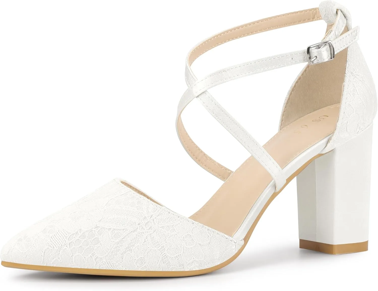 Perphy Crisscross Straps Closed Toe Block Heels Lace Pumps for Women