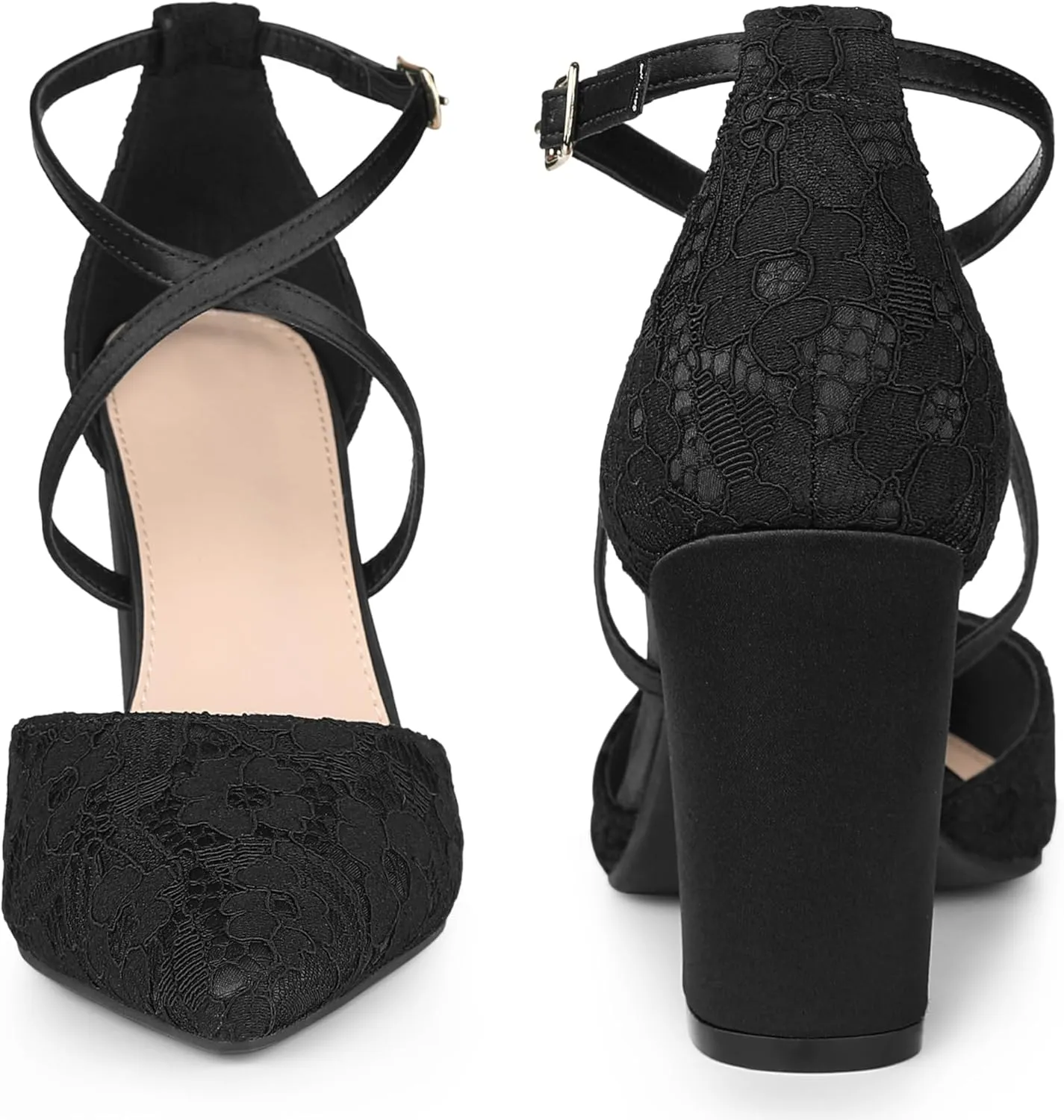 Perphy Crisscross Straps Closed Toe Block Heels Lace Pumps for Women