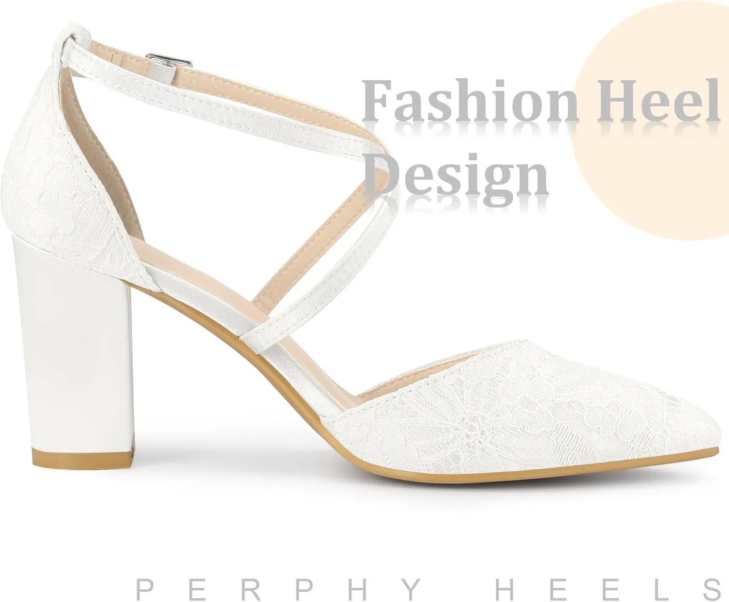 Perphy Crisscross Straps Closed Toe Block Heels Lace Pumps for Women