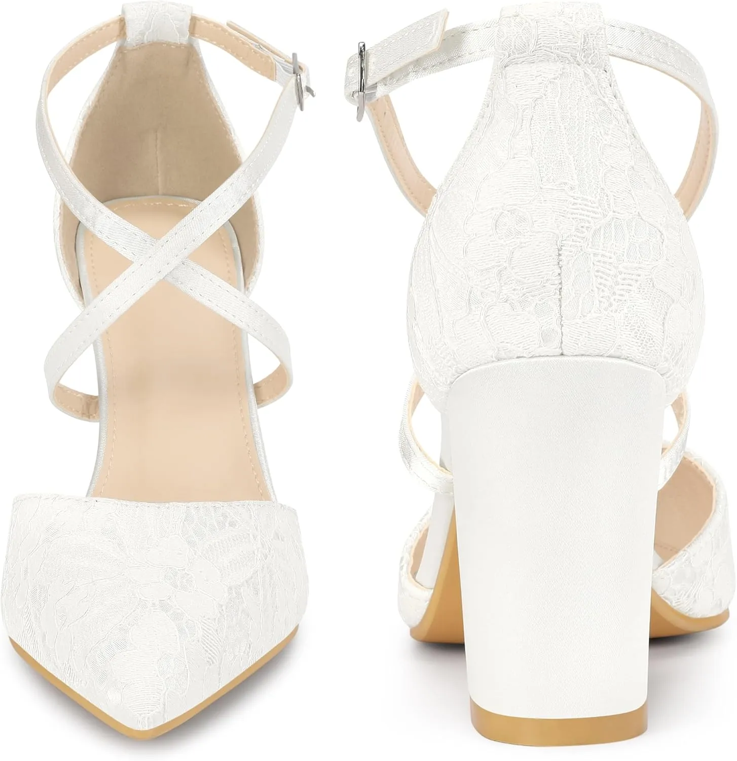 Perphy Crisscross Straps Closed Toe Block Heels Lace Pumps for Women