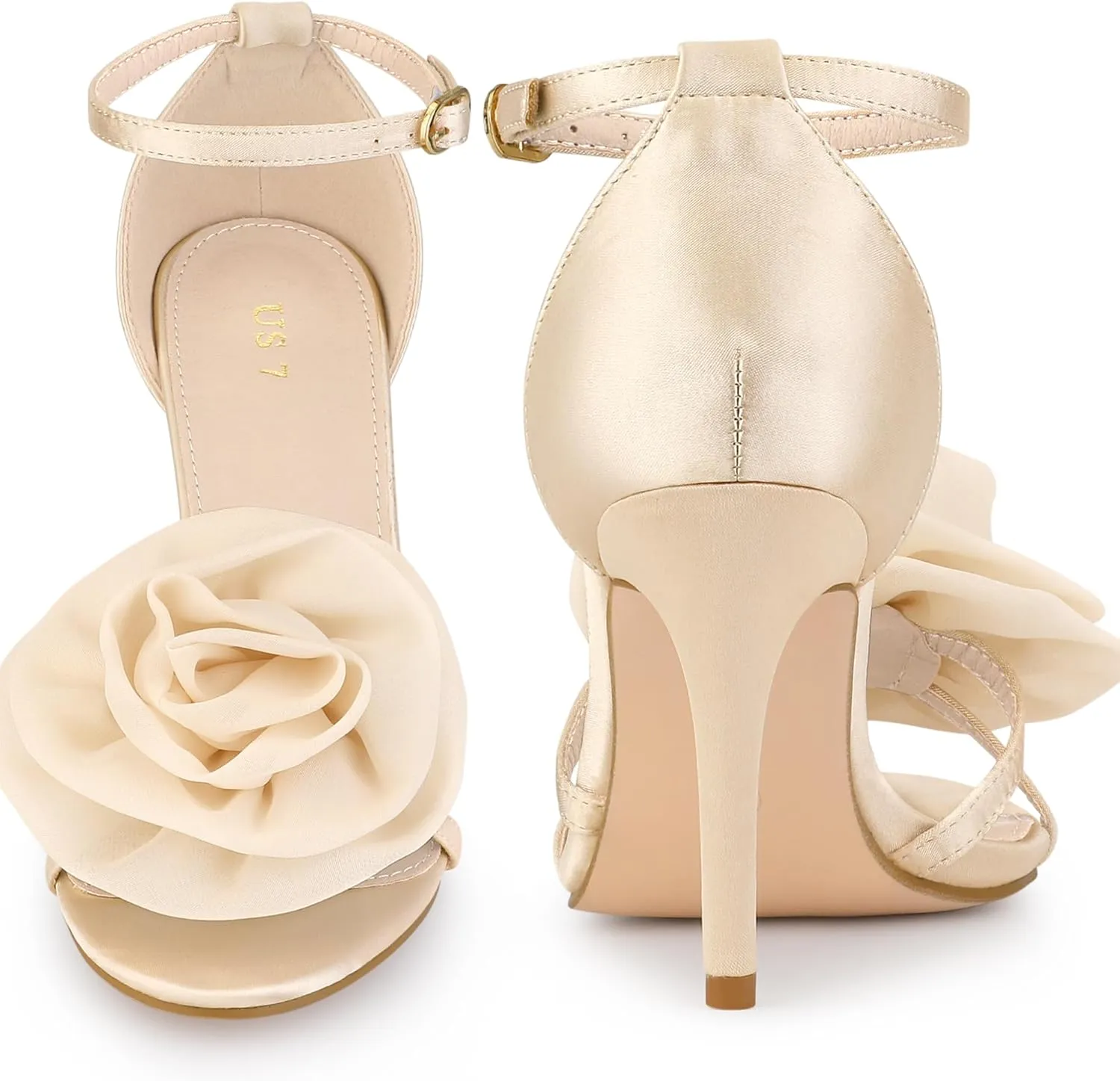Perphy Flower Satin Sandal Ankle Strap Stiletto Heel Flowers Sandals for Women