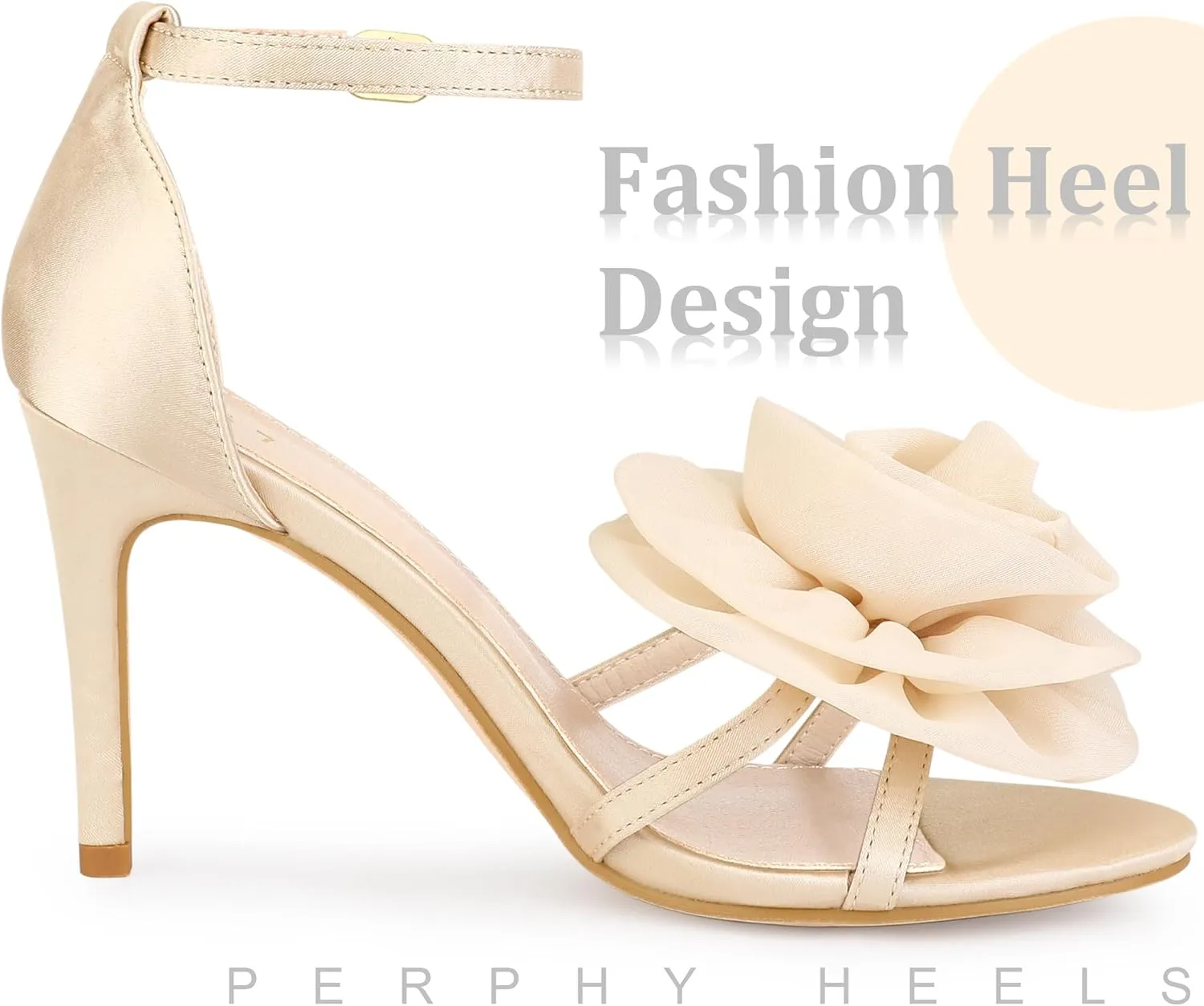 Perphy Flower Satin Sandal Ankle Strap Stiletto Heel Flowers Sandals for Women