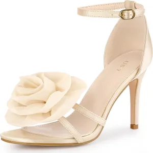 Perphy Flower Satin Sandal Ankle Strap Stiletto Heel Flowers Sandals for Women
