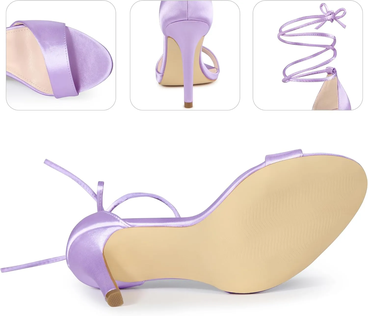 Perphy Lace Up Satin Heel Stiletto Heel Sandals for Women