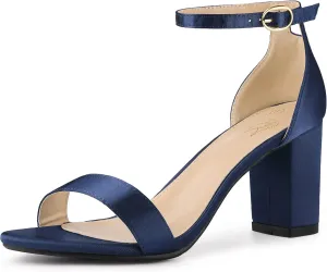 Perphy Open Toe High Heel Ankle Strap Satin Block Heels Sandals for Women