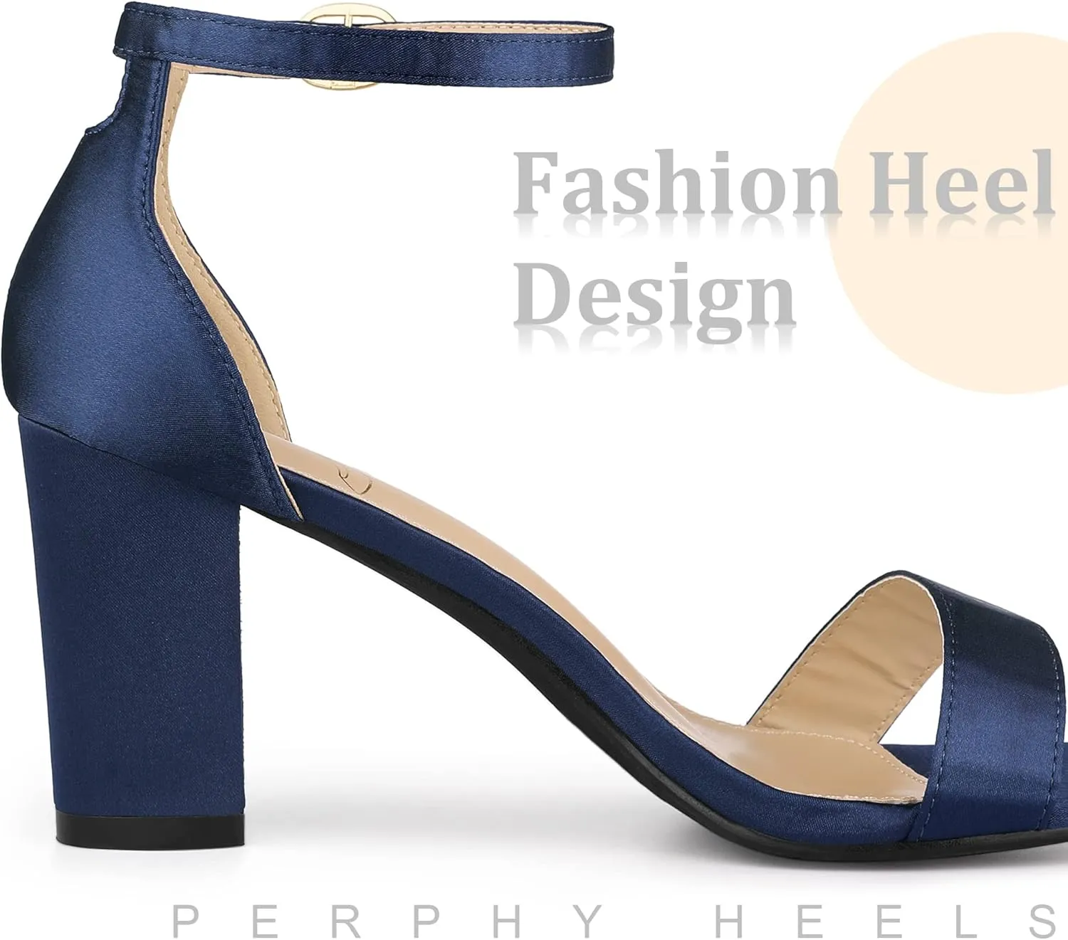 Perphy Open Toe High Heel Ankle Strap Satin Block Heels Sandals for Women
