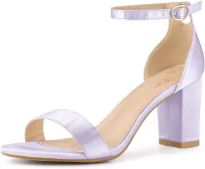 Perphy Open Toe High Heel Ankle Strap Satin Block Heels Sandals for Women