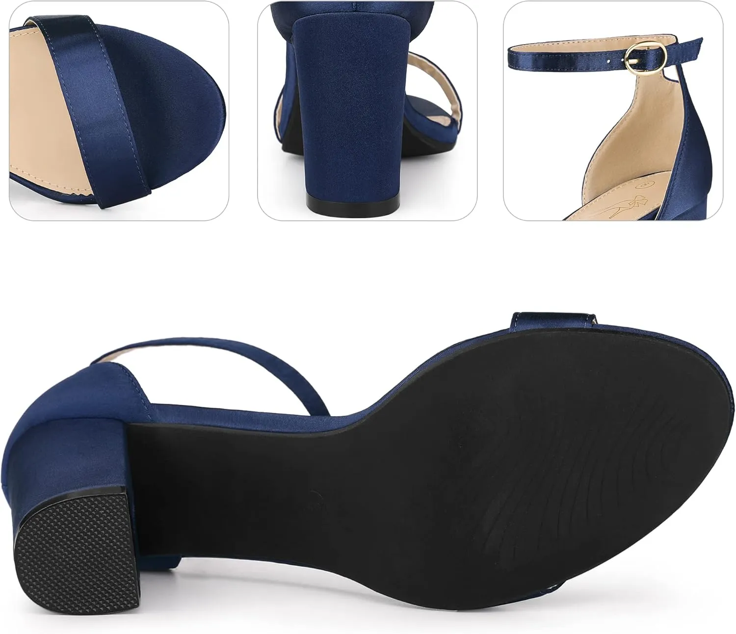 Perphy Open Toe High Heel Ankle Strap Satin Block Heels Sandals for Women