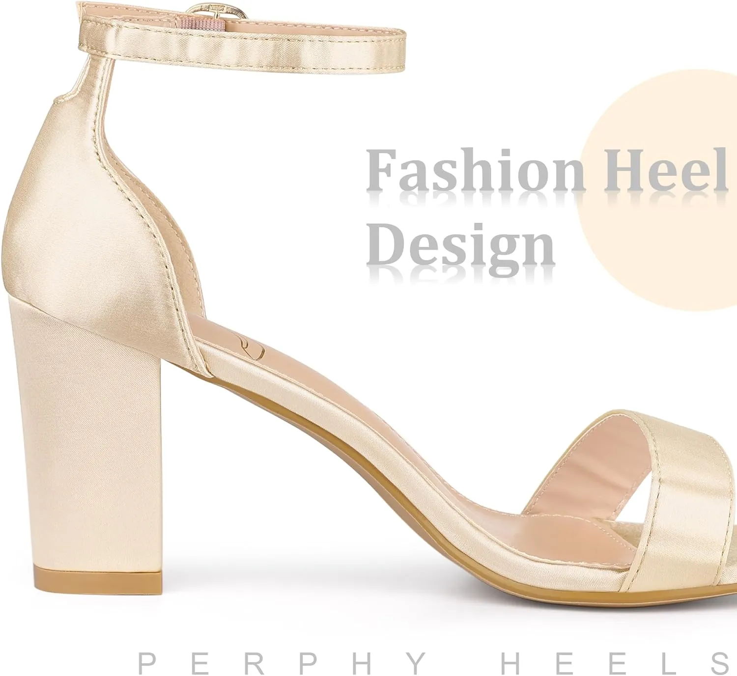 Perphy Open Toe High Heel Ankle Strap Satin Block Heels Sandals for Women