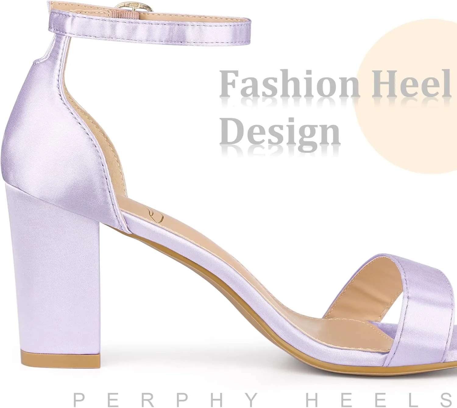 Perphy Open Toe High Heel Ankle Strap Satin Block Heels Sandals for Women